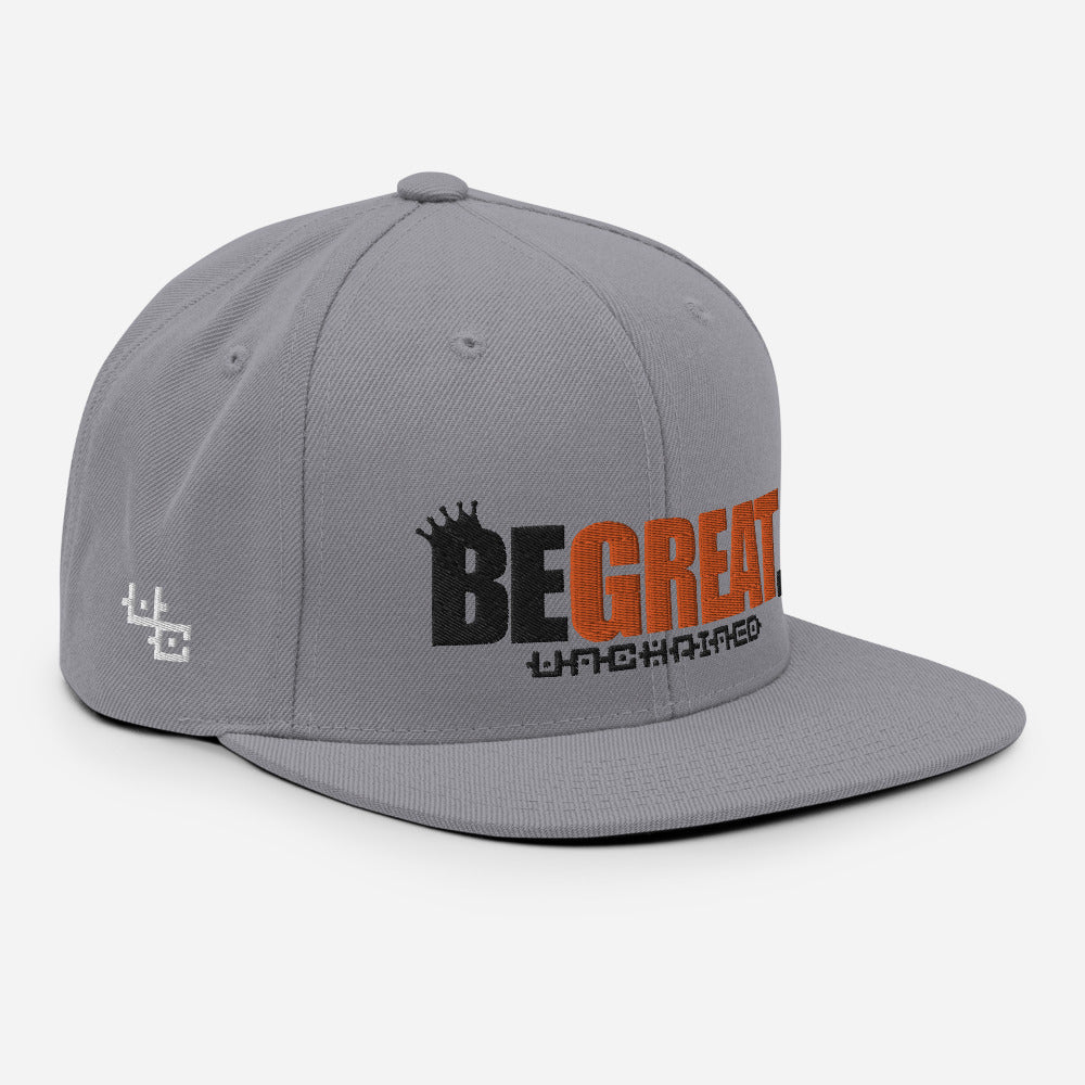 "BE GREAT" Snapback Hat (black/orange)