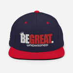 Load image into Gallery viewer, &quot;BE GREAT&quot; Snapback Hat (white/red)
