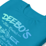 Load image into Gallery viewer, &quot;DEEBO&#39;s Bike Rentals&quot; Unisex t-shirt (green/blue)
