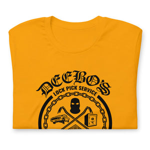 "DEEBO's Lock Pick Service" Short-sleeve t-shirt (blk)