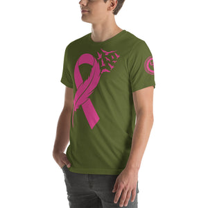 "PINK Feathered Ribbon" Short-Sleeve Unisex T-Shirt