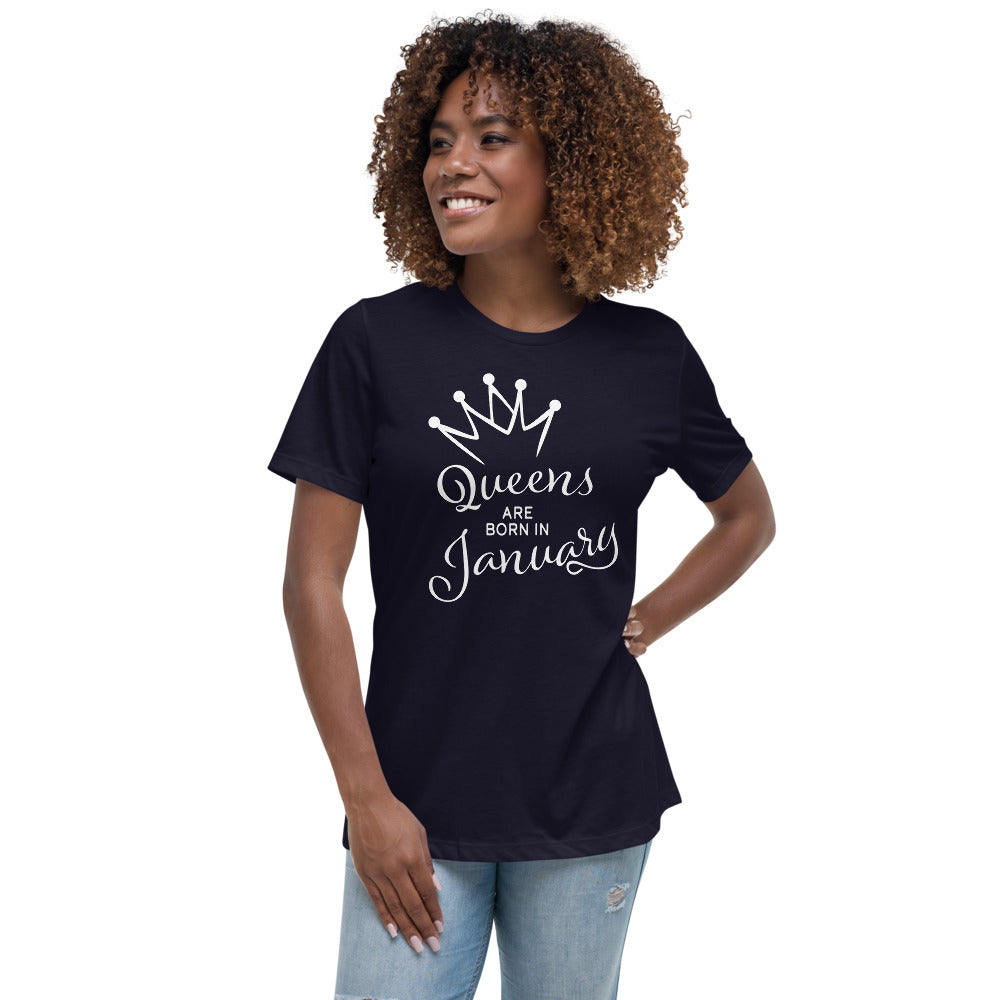 "January Queen" Women's Relaxed T-Shirt (white)